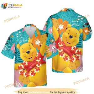 Funny Hawaiian Shirt For Men Bear The Pooh Cute Red Flower