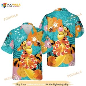 Funny Hawaiian Shirt For Men Funny Tigger Flower On The Blue