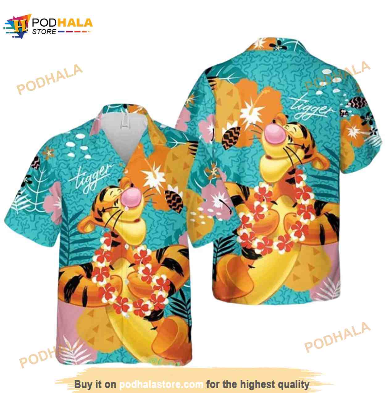 Funny Hawaiian Shirt For Men Funny Tigger Flower On The Blue Funny Hawaiian Shirt For Men Funny Tigger Flower On The Blue