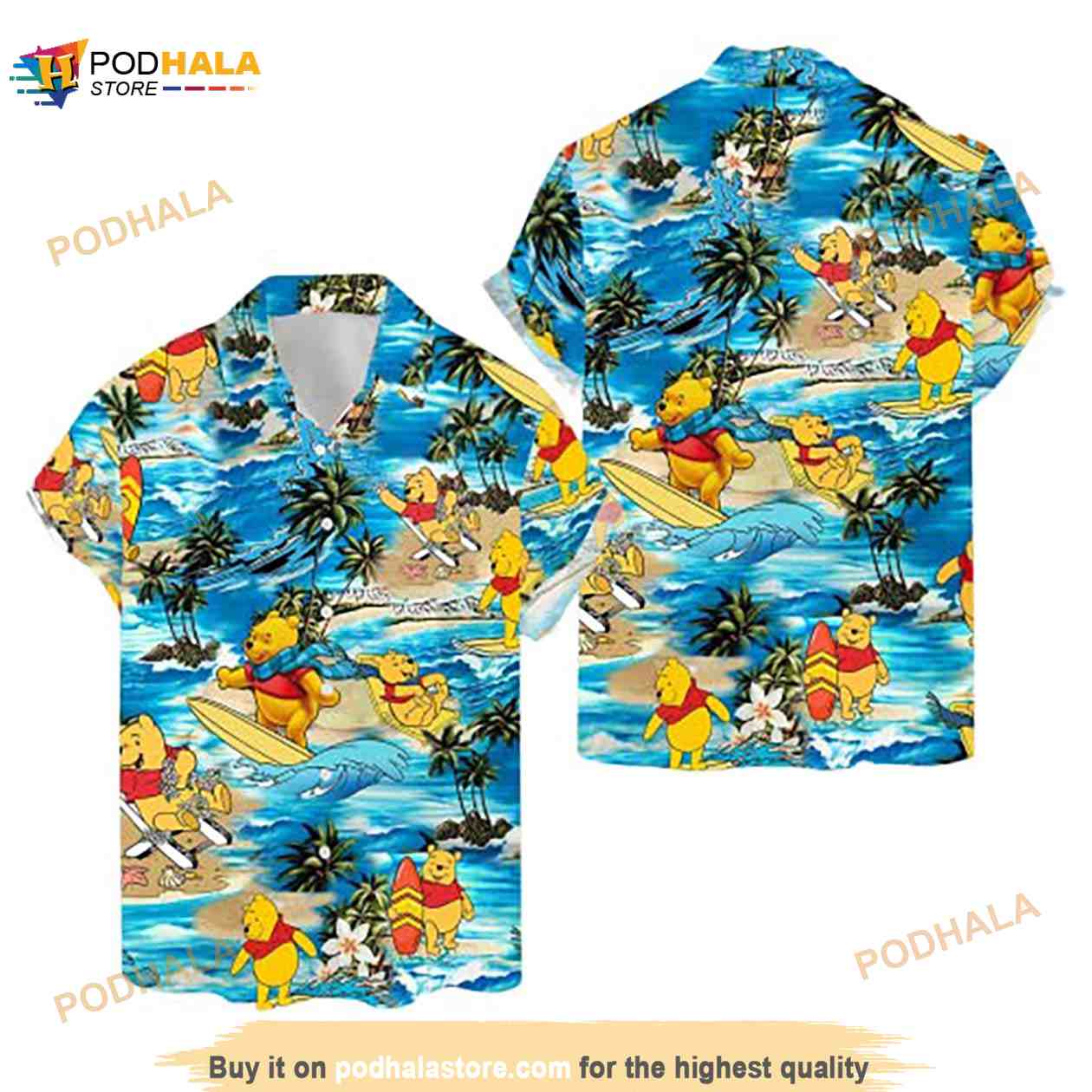 Funny Hawaiian Shirt For Men Pooh Bear Surfing On The Sea Funny Hawaiian Shirt For Men Pooh Bear Surfing On The Sea