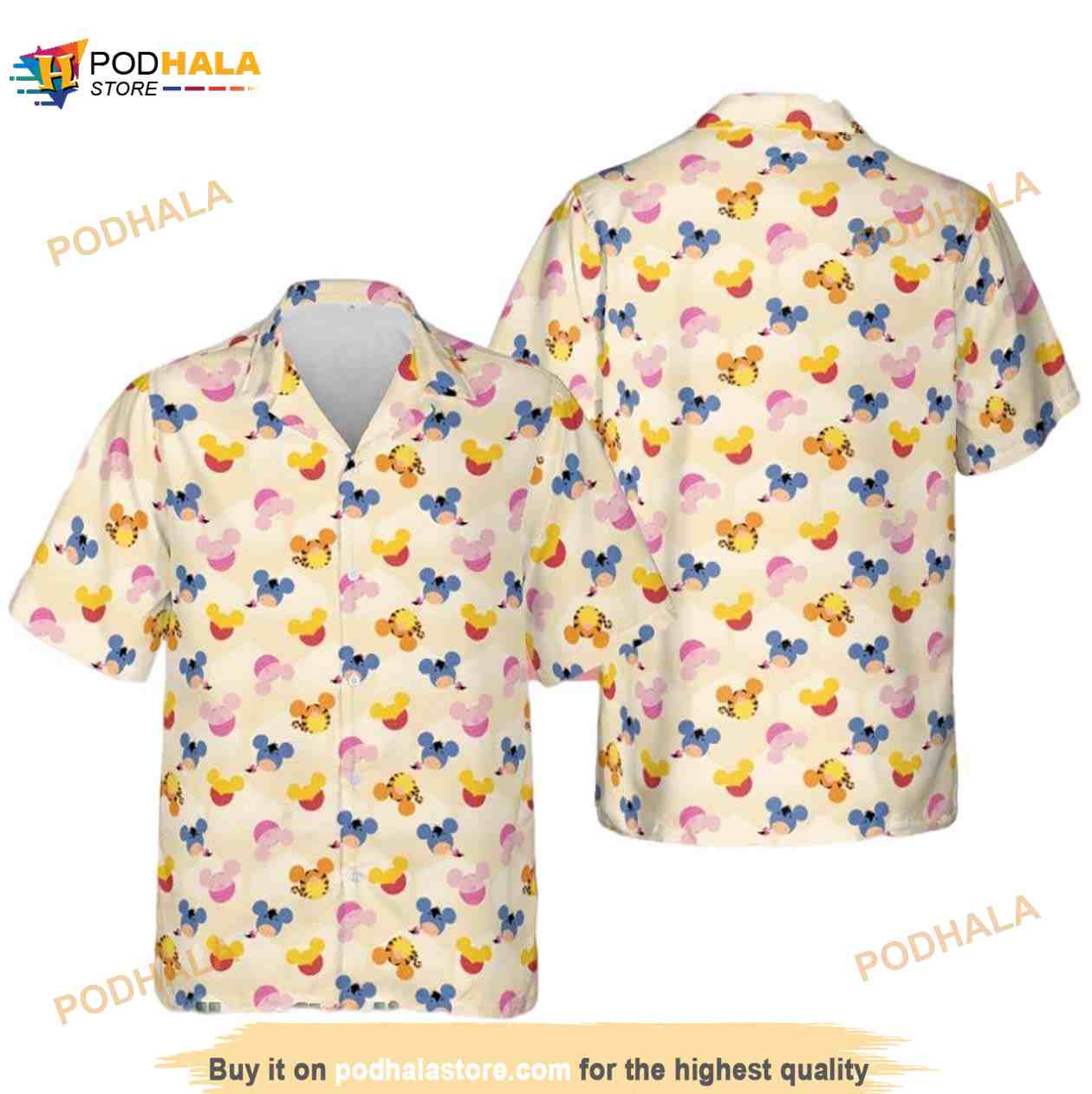 Funny Hawaiian Shirt For Men Pooh & Friends Mouse Ears Yellow Funny Hawaiian Shirt For Men Pooh & Friends Mouse Ears Yellow