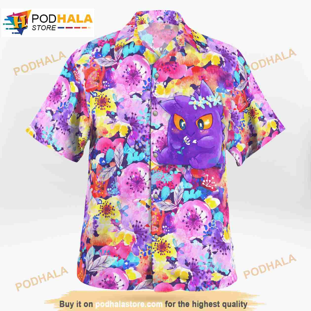 Gengar Summer Flowers Pokemon 3D Funny Hawaiian Shirt Gengar Summer Flowers Pokemon 3D Funny Hawaiian Shirt