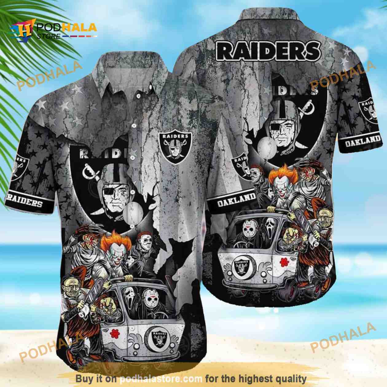 Halloween Characters With Las Vegas Raiders Funny Hawaiian Shirt Halloween Characters With Las Vegas Raiders Funny Hawaiian Shirt