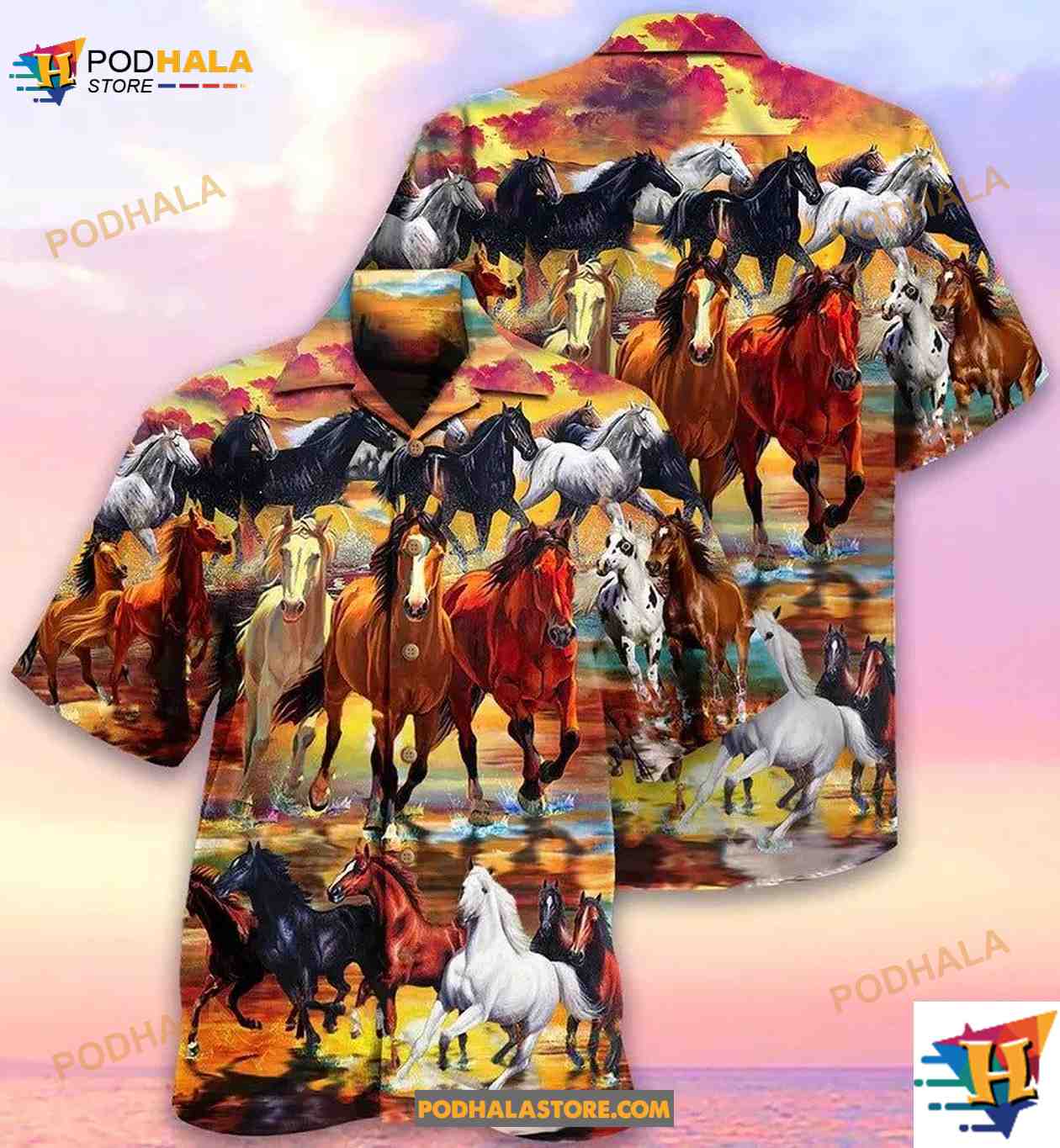 Herd Of Horses Running On The Water Hawaiian Shirt Herd Of Horses Running On The Water Hawaiian Shirt