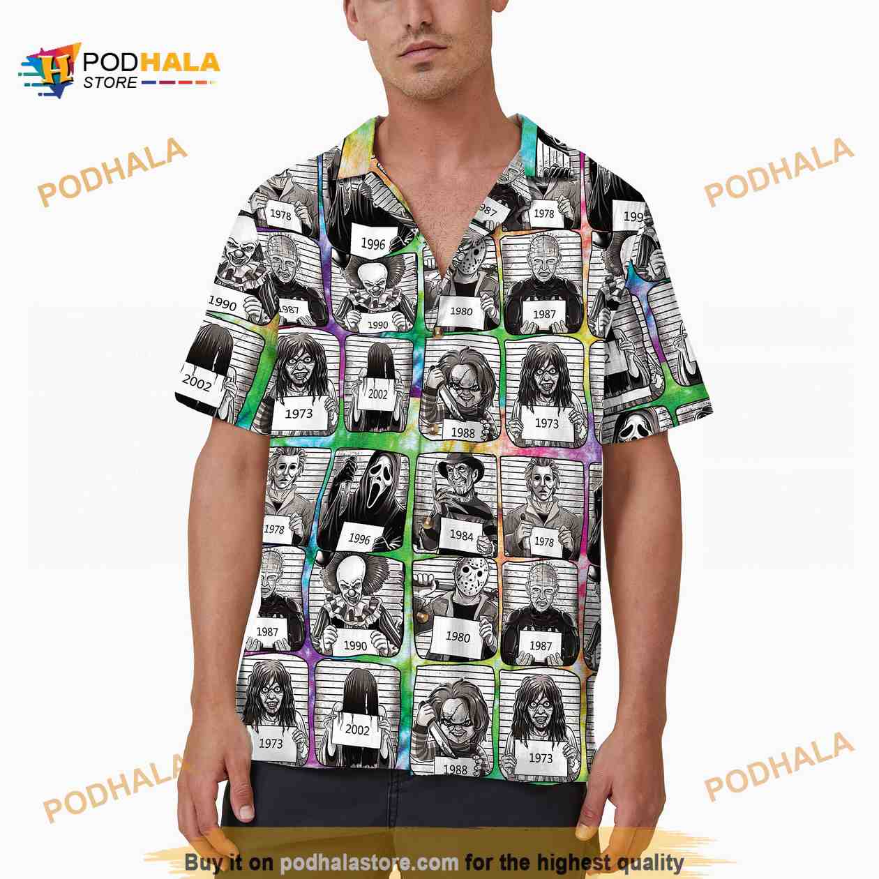 Horror Characters Halloween Horror Movie Mugshot Halloween Hawaiian Shirt Horror Characters Halloween Horror Movie Mugshot Halloween Hawaiian Shirt