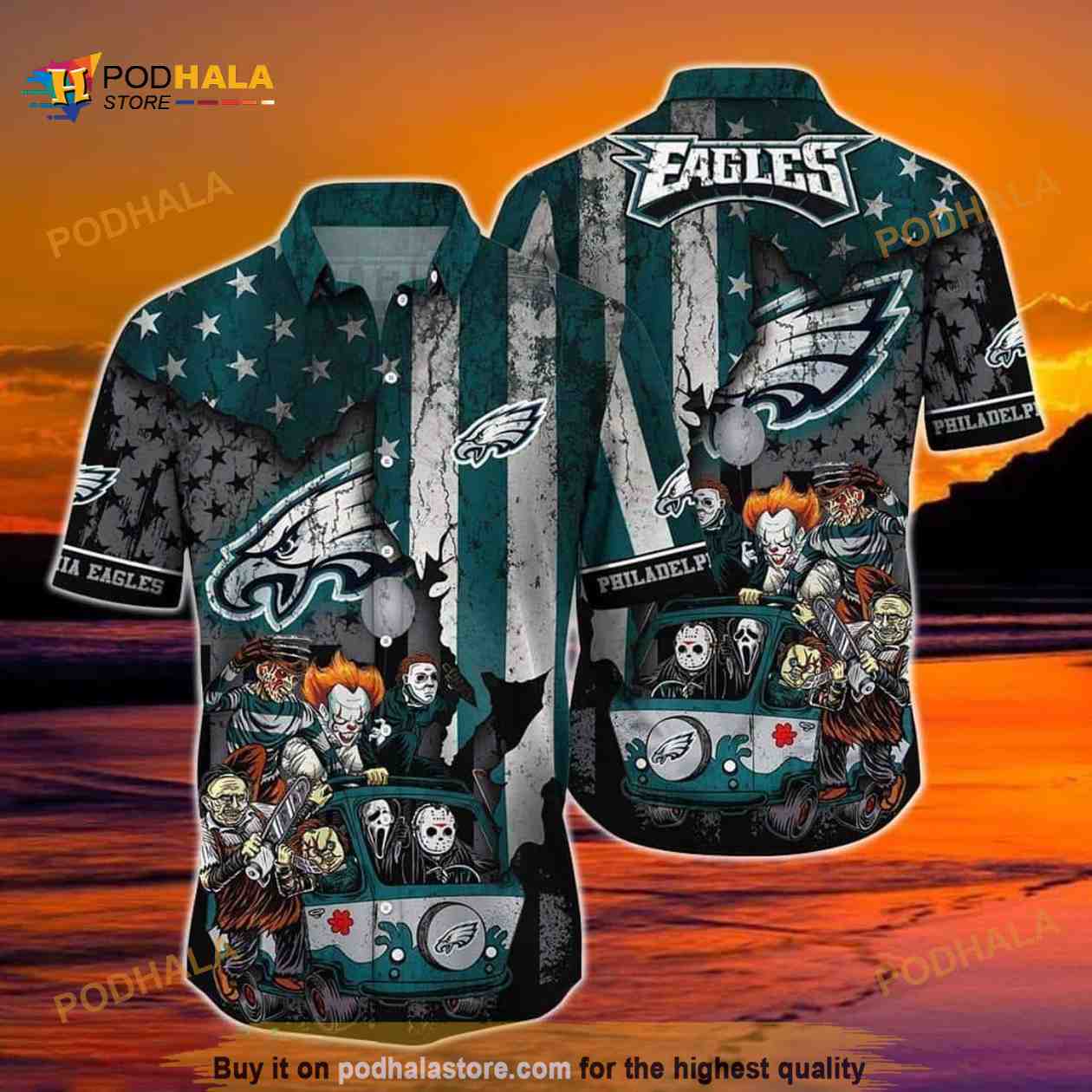 Horror Halloween Characters NFL Philadelphia Eagles Funny Hawaiian Shirt Horror Halloween Characters NFL Philadelphia Eagles Funny Hawaiian Shirt