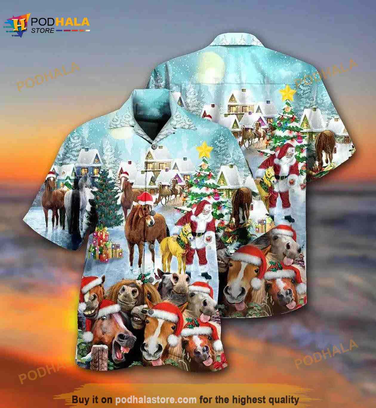 Horse And Santa Claus Merry Christmas Hawaiian Shirt Horse And Santa Claus Merry Christmas Hawaiian Shirt