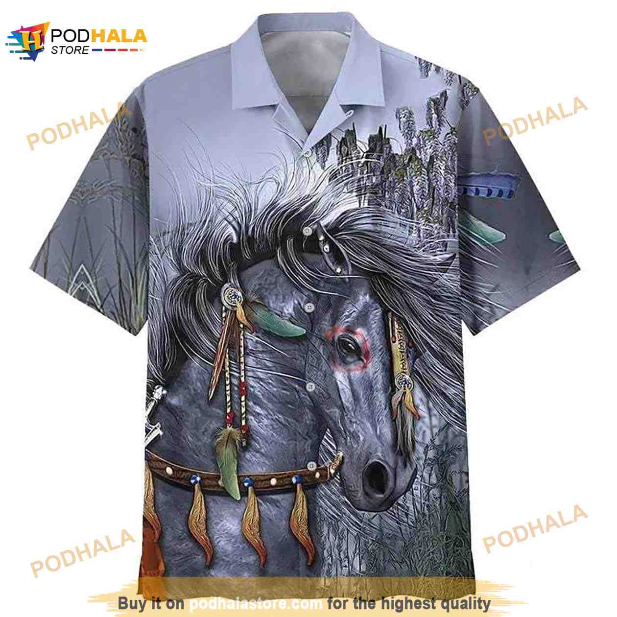 Horse Hawaiian Shirt Native Horse In The Wood Grey Hawaii Aloha Shirt Horse Hawaiian Shirt Native Horse In The Wood Grey Hawaii Aloha Shirt