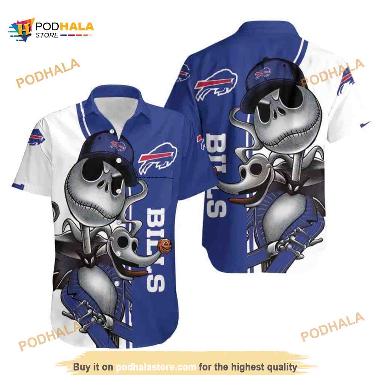 Jack Skellington And Zero NFL Buffalo Bills Hawaiian Shirt Jack Skellington And Zero NFL Buffalo Bills Hawaiian Shirt