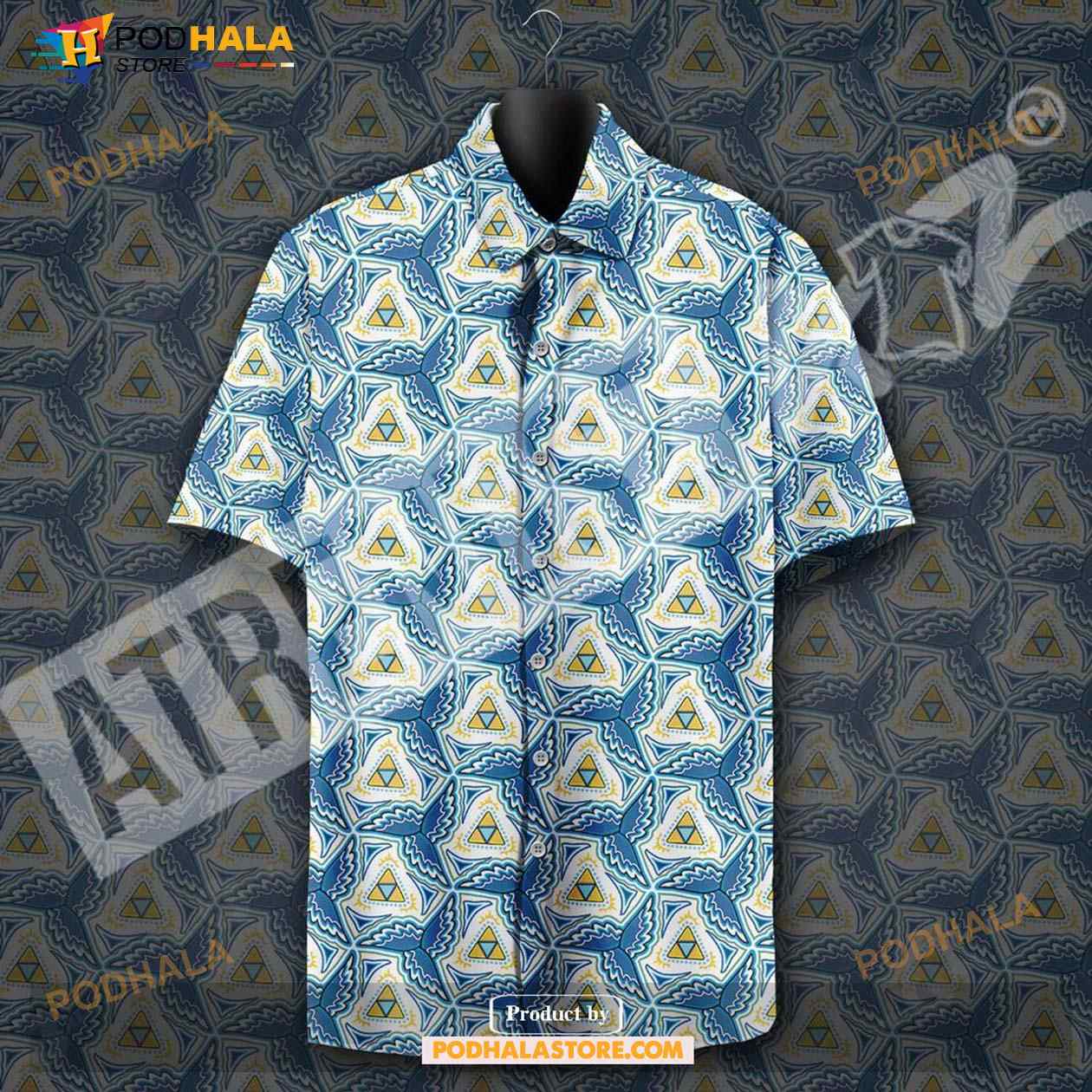 Legend Of Zelda Triforce Pattern Blue Legend Funny Hawaiian Shirt Legend Of Zelda Triforce Pattern Blue Legend Funny Hawaiian Shirt