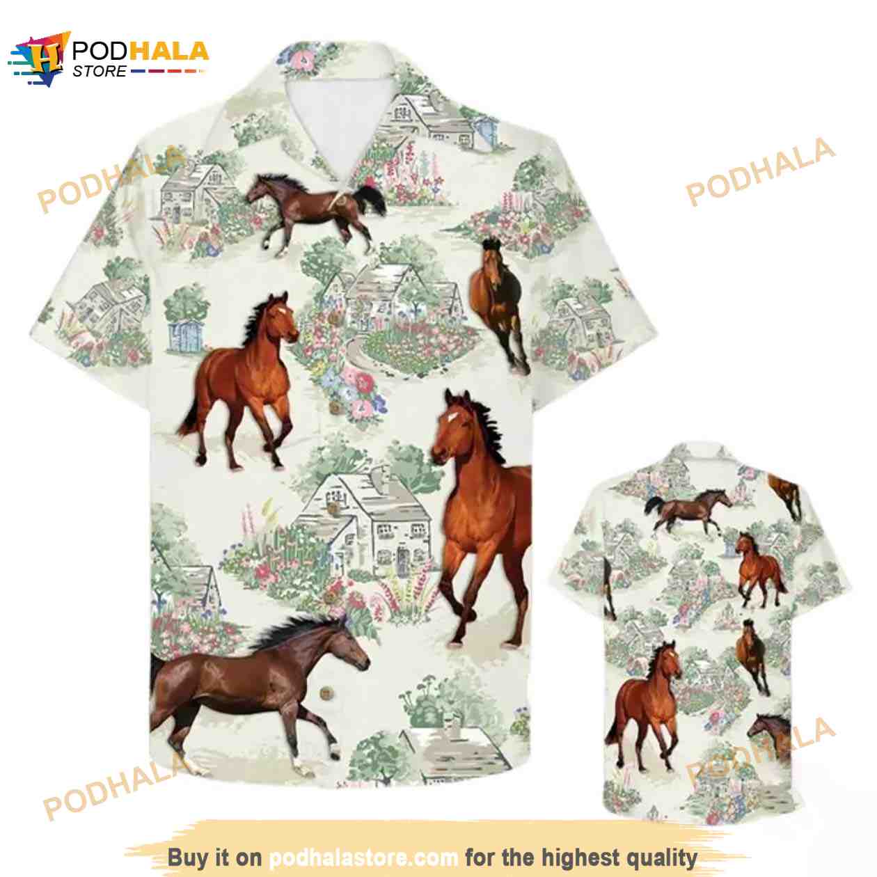 Love Horse Countryside Background Hawaiian Shirt For Horse Lovers Love Horse Countryside Background Hawaiian Shirt For Horse Lovers