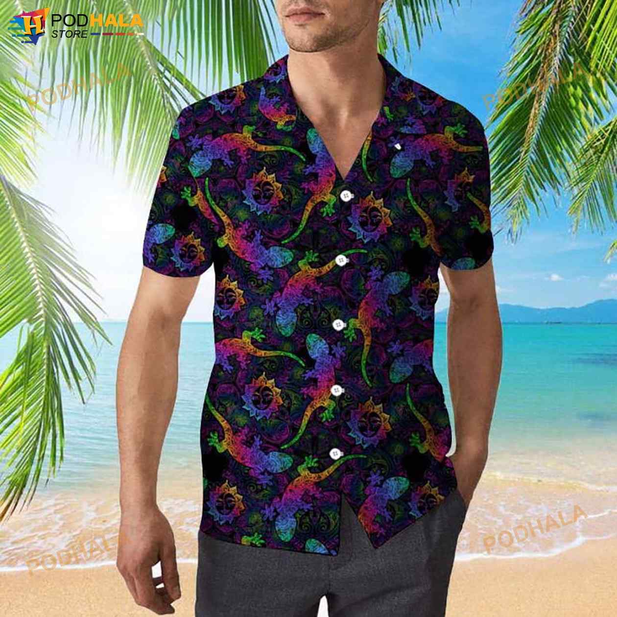 Mandalas Gecko Lizards With Boho Suns Tropical Pattern 3D Funny Hawaiian Shirt Mandalas Gecko Lizards With Boho Suns Tropical Pattern 3D Funny Hawaiian Shirt