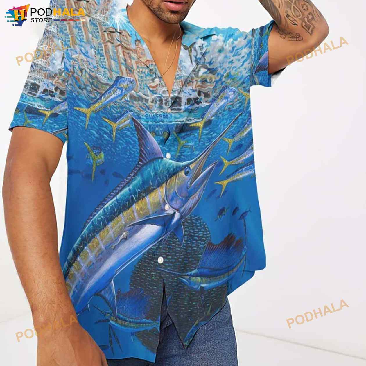 Marlin In Blue Water 3D Funny Hawaiian Shirt Marlin In Blue Water 3D Funny Hawaiian Shirt