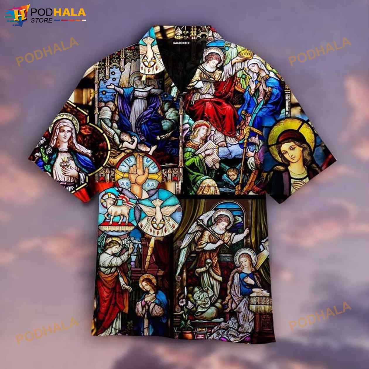 Mary’s Coronation Religious Stained Glass Window 3D Funny Hawaiian Shirt Mary’s Coronation Religious Stained Glass Window 3D Funny Hawaiian Shirt