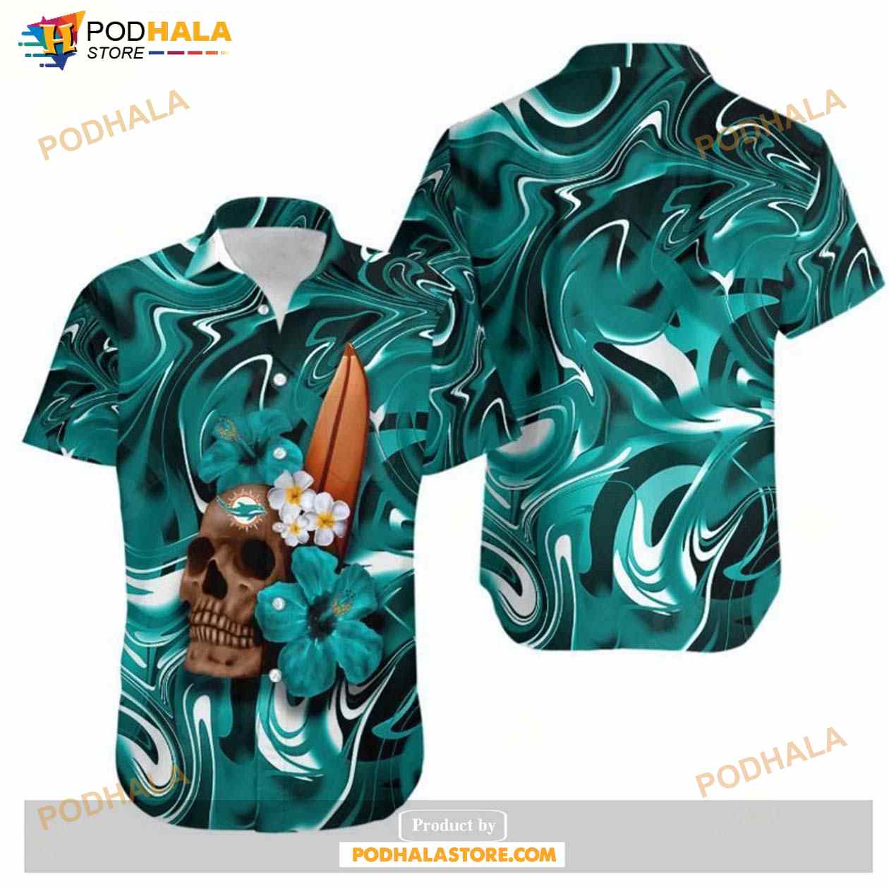Miami Dolphins Skull And Hibiscus Flower NFL Gift For Fan Hawaii Shirt Miami Dolphins Skull And Hibiscus Flower NFL Gift For Fan Hawaii Shirt