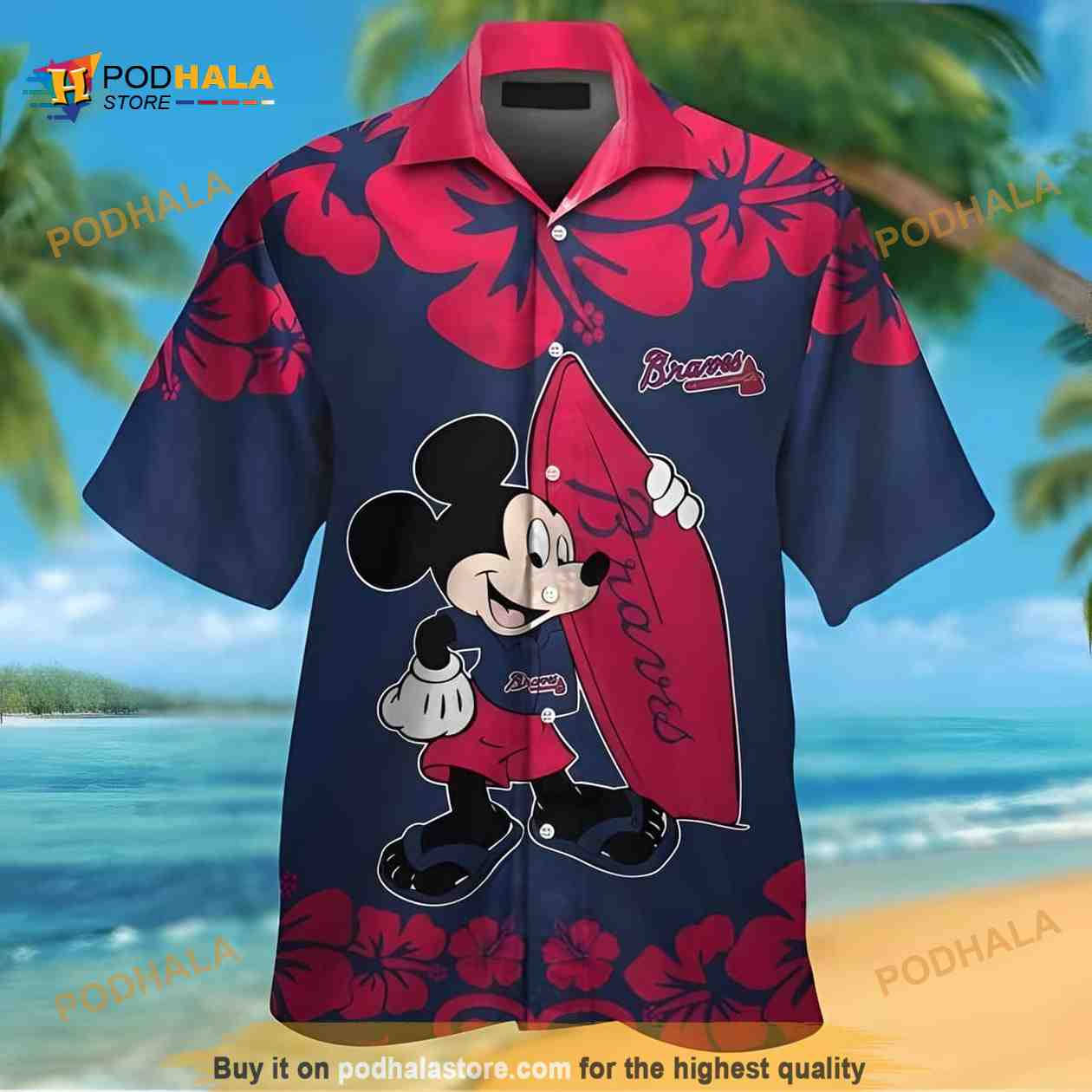 Mickey Mouse Disney Hawaiian Shirt Atlanta Braves Mickey Mouse Disney Hawaiian Shirt Atlanta Braves