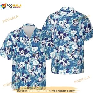 Mickey Mouse Floral Summer Button Vacation Blue Funny Hawaiian Shirt