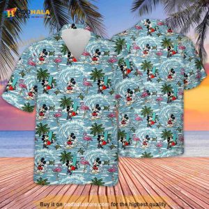 Mickey Mouse Surfing And Flamingo Funny Hawaiian Shirt