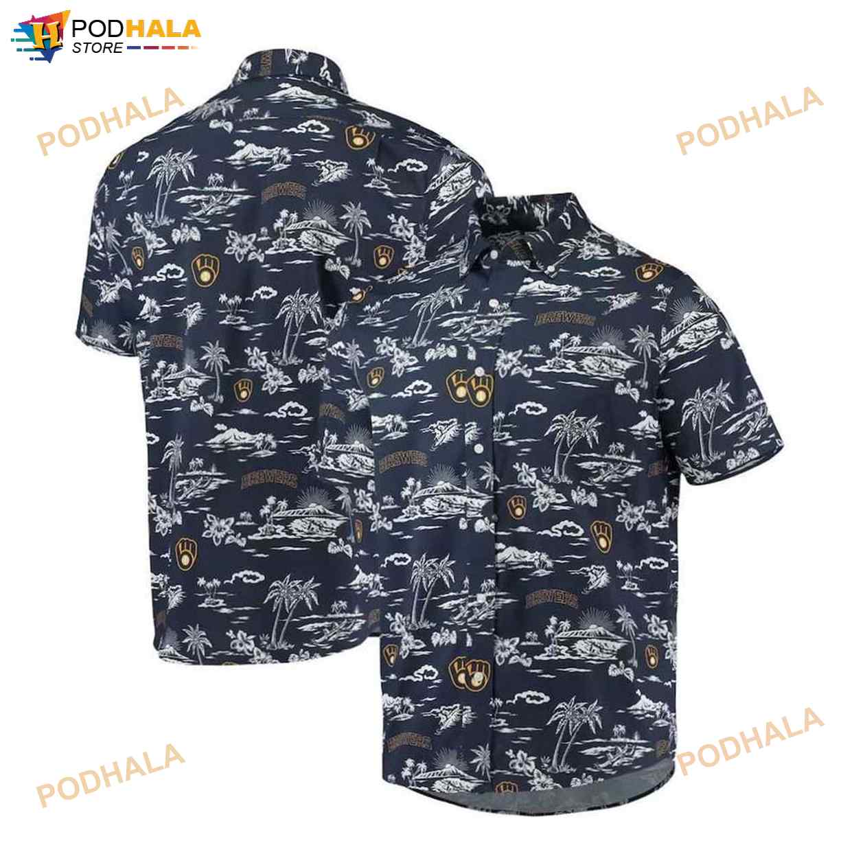 Milwaukee Brewers Aloha Coconut Navy 3D Funny Hawaiian Shirt Milwaukee Brewers Aloha Coconut Navy 3D Funny Hawaiian Shirt