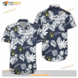 Milwaukee Brewers Name Tropical Palm Leaves Black Funny Hawaiian Shirt