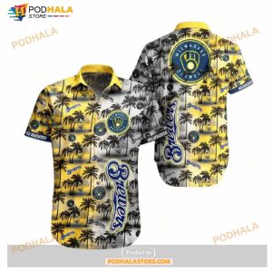Milwaukee Brewers Name Tropical White Yellow Funny Hawaiian Shirt