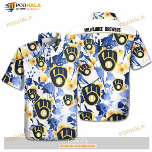 Milwaukee Brewers Symbol Flowers Blue White Funny Hawaiian Shirt