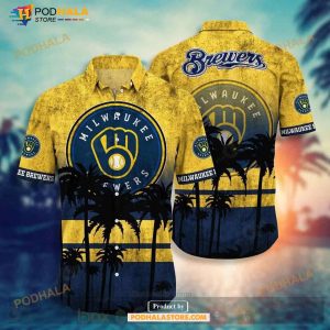 Milwaukee Brewers Symbol Palm Trees Funny Hawaiian Shirt