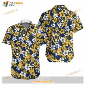 Milwaukee Brewers Symbol Yellow Hibiscus Funny Hawaiian Shirt