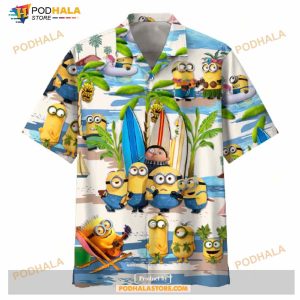 Minions And Small Gru Tropical Cut Funny Hawaiian Shirt