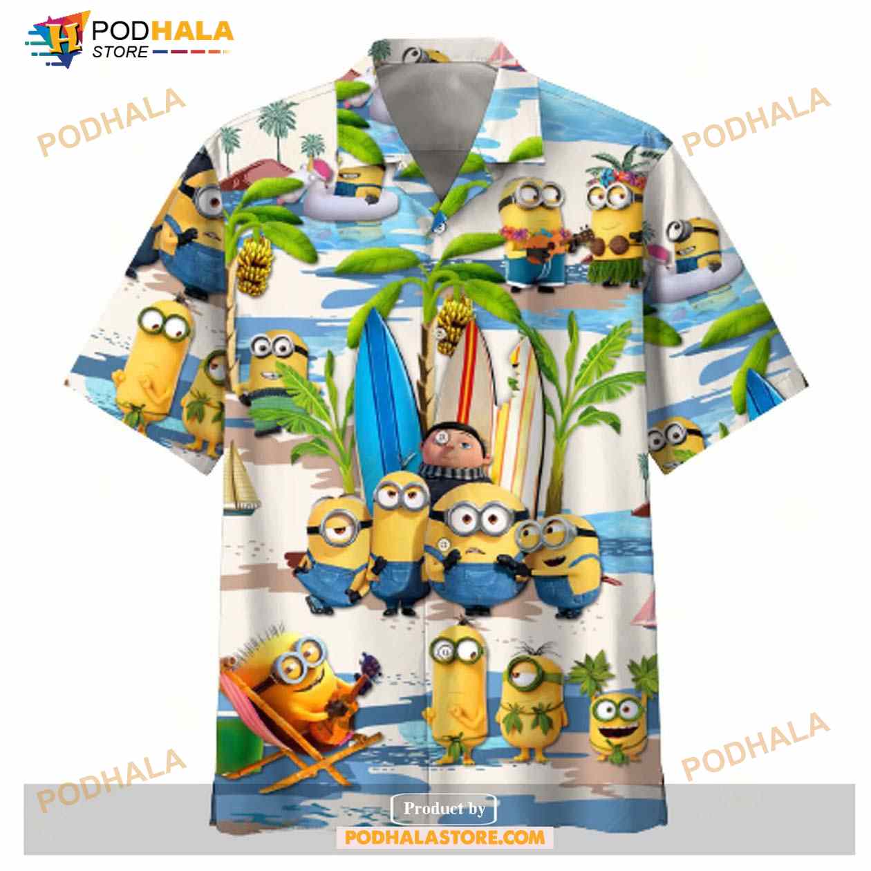 Minions And Small Gru Tropical Cut Funny Hawaiian Shirt Minions And Small Gru Tropical Cut Funny Hawaiian Shirt