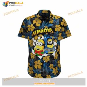 Minions Batman Robin Minions Flower Tropical Blue Funny Hawaiian Shirt