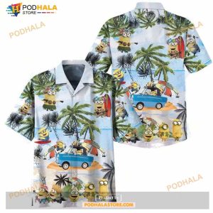 Minions Summer Tropical Vacation Minions On Car Funny Hawaiian Shirt