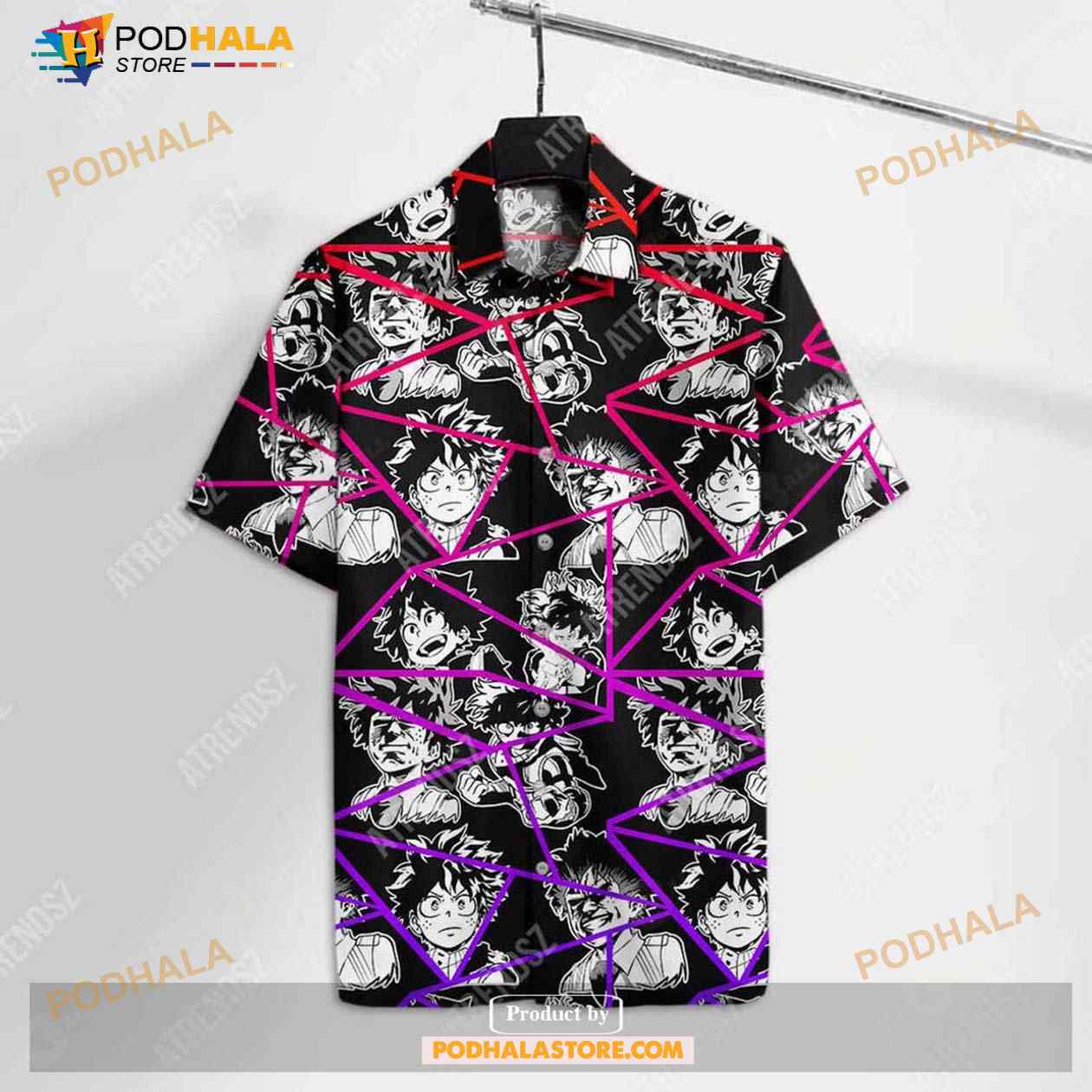 My Hero Academia Midoriya Izuku Faces Black Pink Funny Hawaiian Shirt My Hero Academia Midoriya Izuku Faces Black Pink Funny Hawaiian Shirt