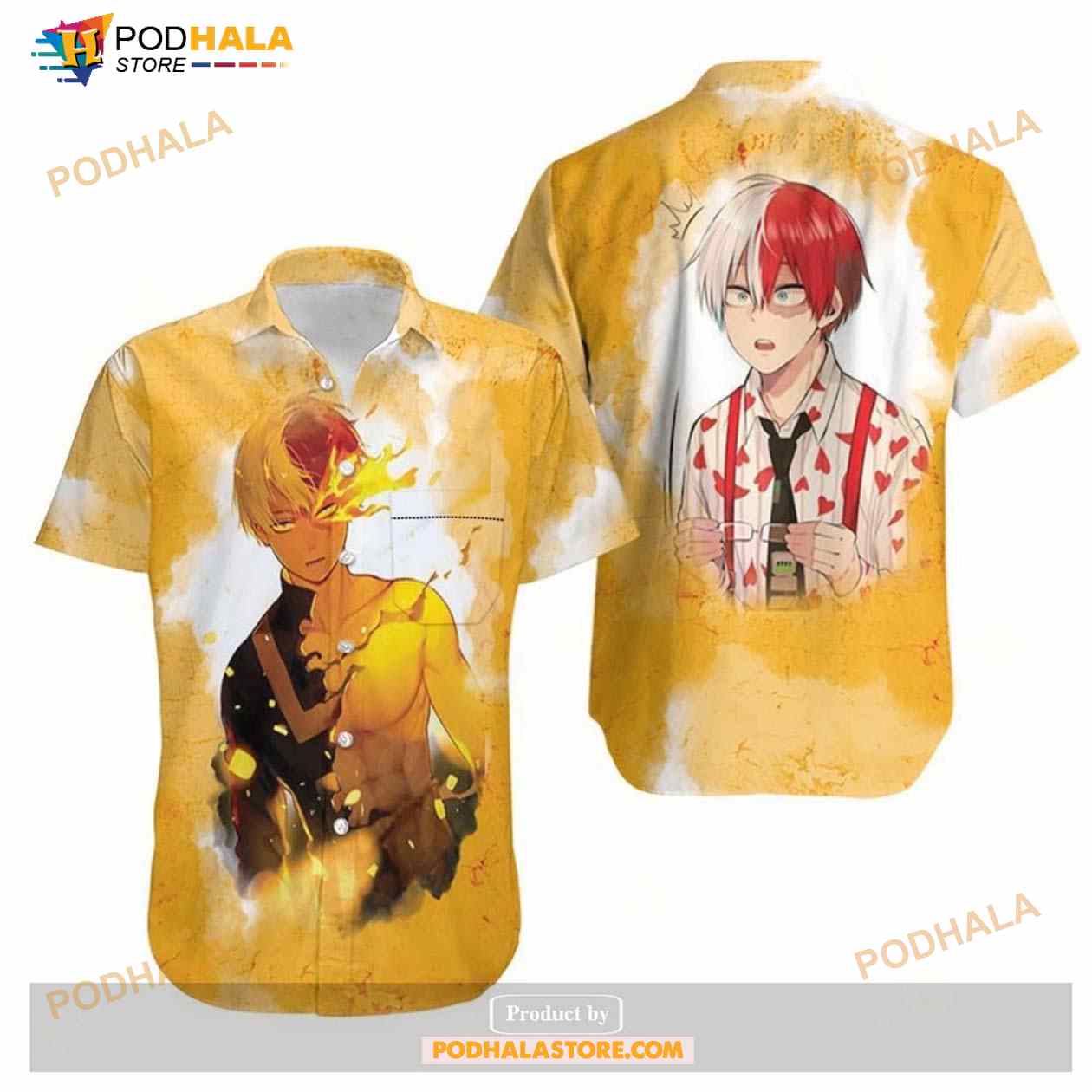 My Hero Academia Todoroki Shouto Fire Yellow An Aloha Funny Hawaiian Shirt My Hero Academia Todoroki Shouto Fire Yellow An Aloha Funny Hawaiian Shirt
