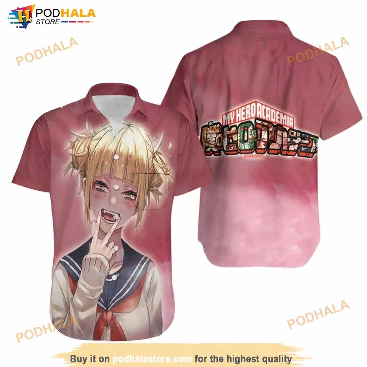 My Hero Academia Toga Himiko Red Mha Logo Hawaiian Shirt My Hero Academia Toga Himiko Red Mha Logo Hawaiian Shirt