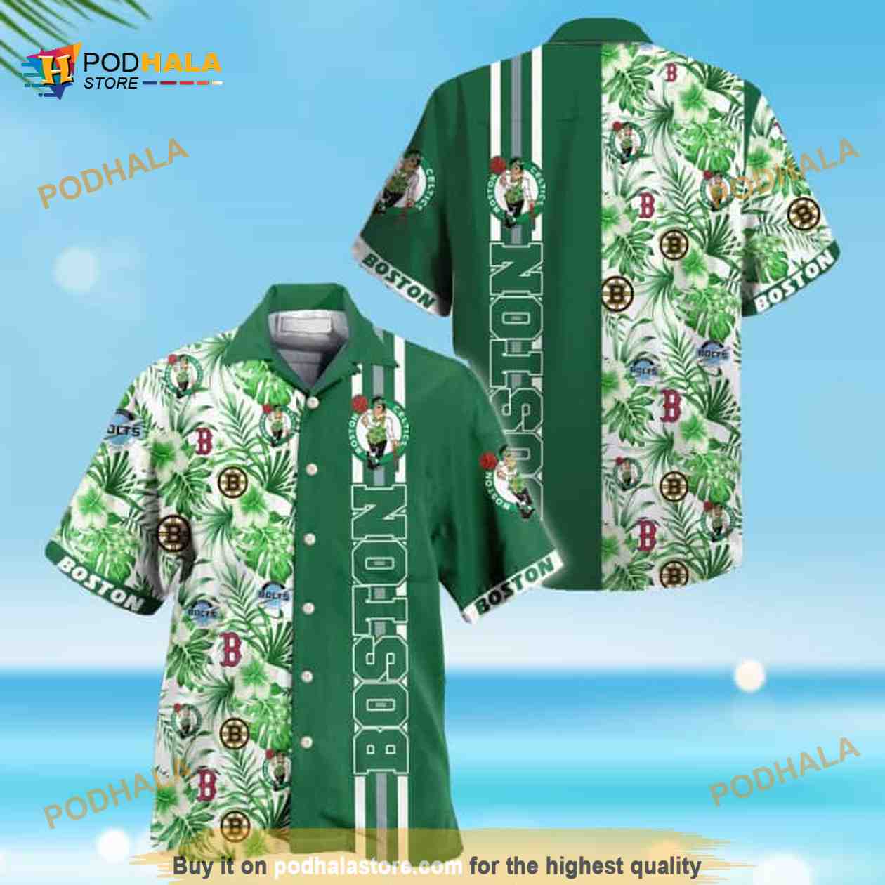 NBA Boston Celtics Hawaiian Shirt Flora Tone Green NBA Boston Celtics Hawaiian Shirt Flora Tone Green