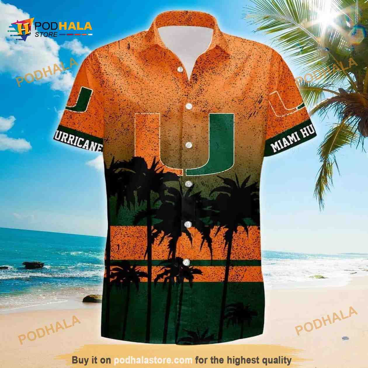 NCAA Miami Hurricanes Hawaiian Shirt Coconut Tree Pattern NCAA Miami Hurricanes Hawaiian Shirt Coconut Tree Pattern