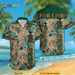 NCAA Miami Hurricanes Hawaiian Shirt Gucci Parody Tropical Flower Pattern