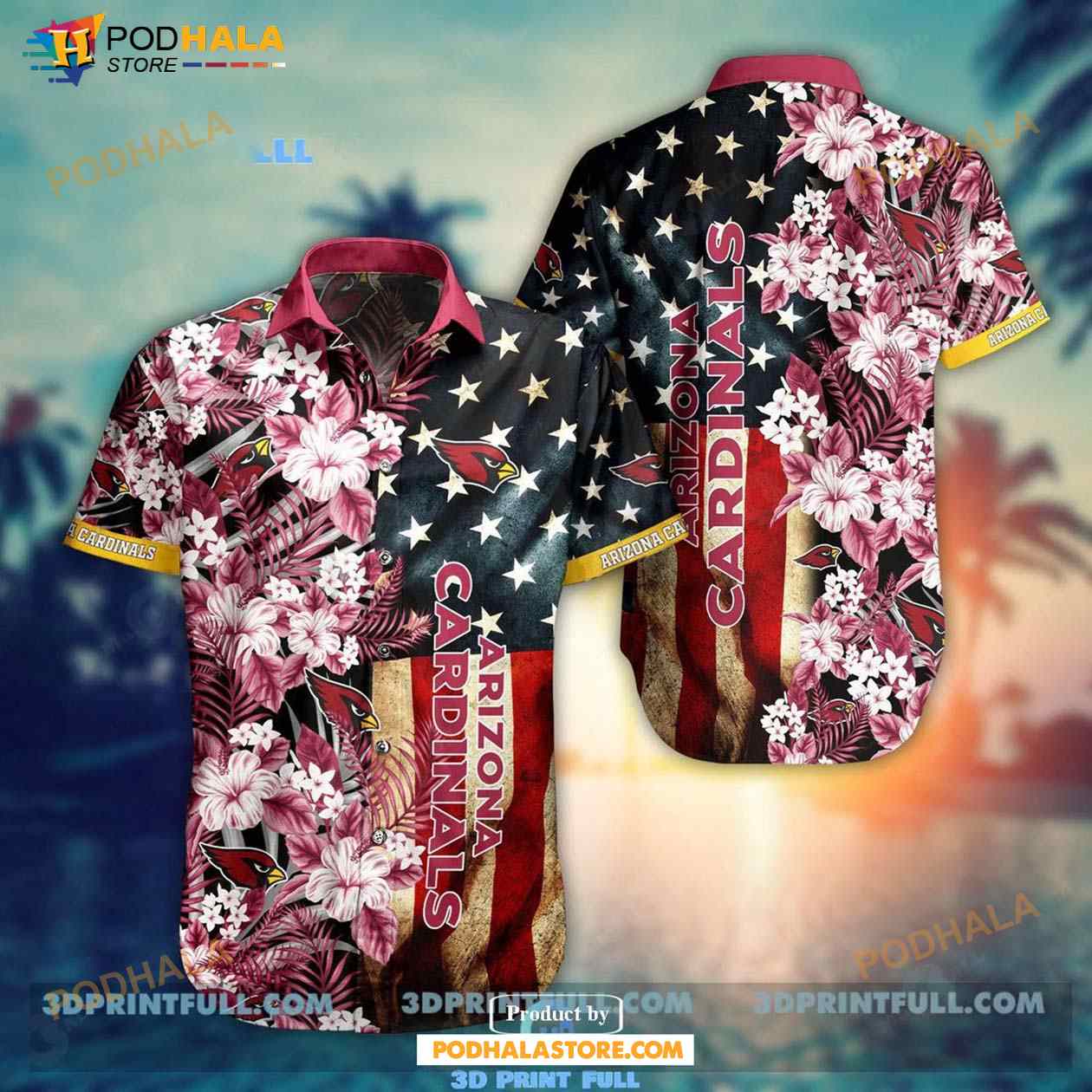 NFL Arizona Cardinals Hawaiian Shirt Flag Flower NFL Arizona Cardinals Hawaiian Shirt Flag Flower