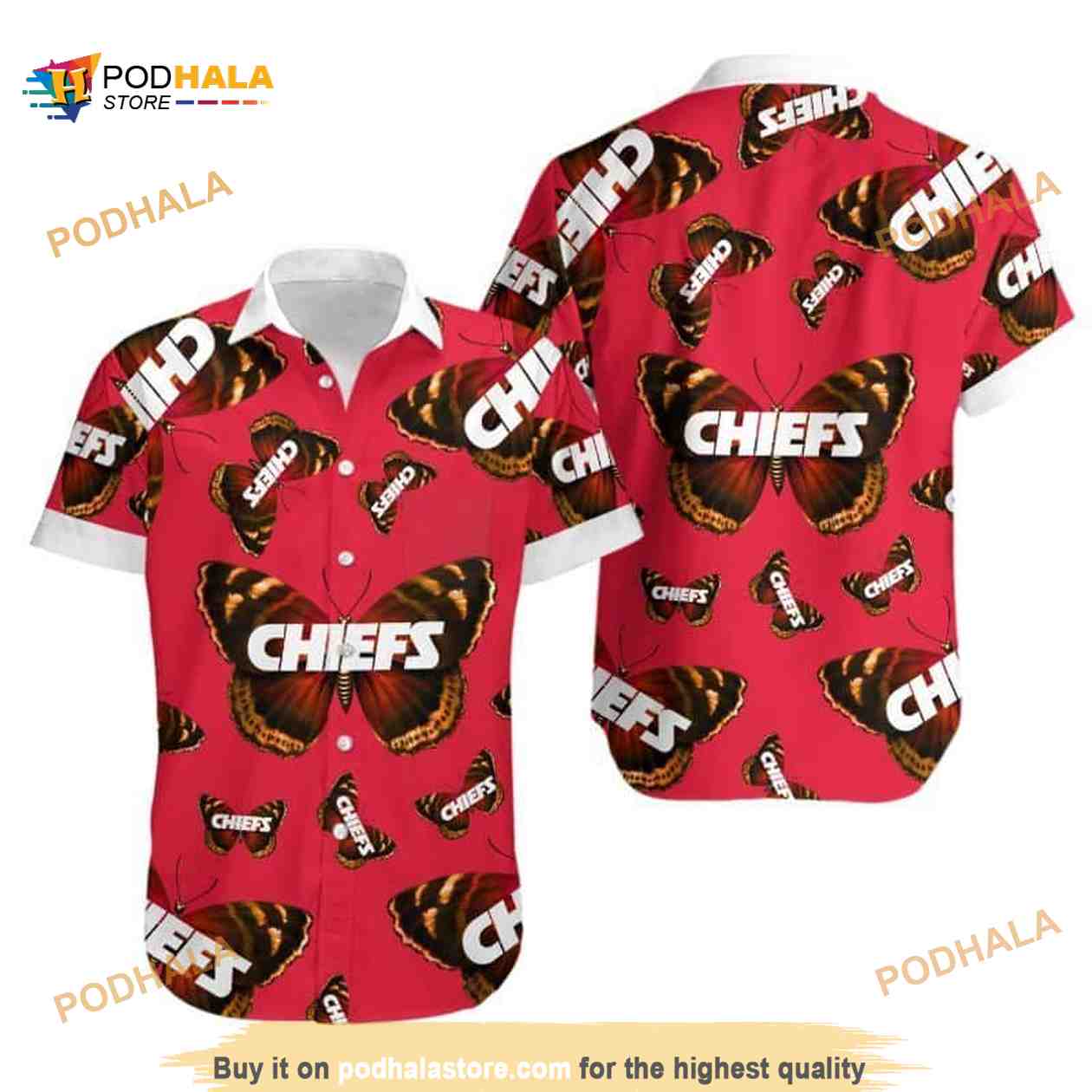 NFL Kansas City Chiefs Hawaiian Shirt Butterflies Pattern Red Aloha NFL Kansas City Chiefs Hawaiian Shirt Butterflies Pattern Red Aloha