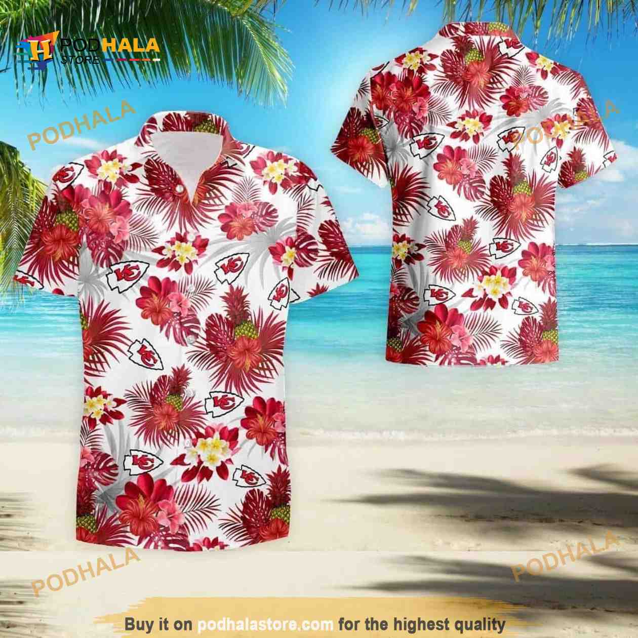 NFL Kansas City Chiefs Hawaiian Shirt Tropical Flower Pattern On White Theme NFL Kansas City Chiefs Hawaiian Shirt Tropical Flower Pattern On White Theme