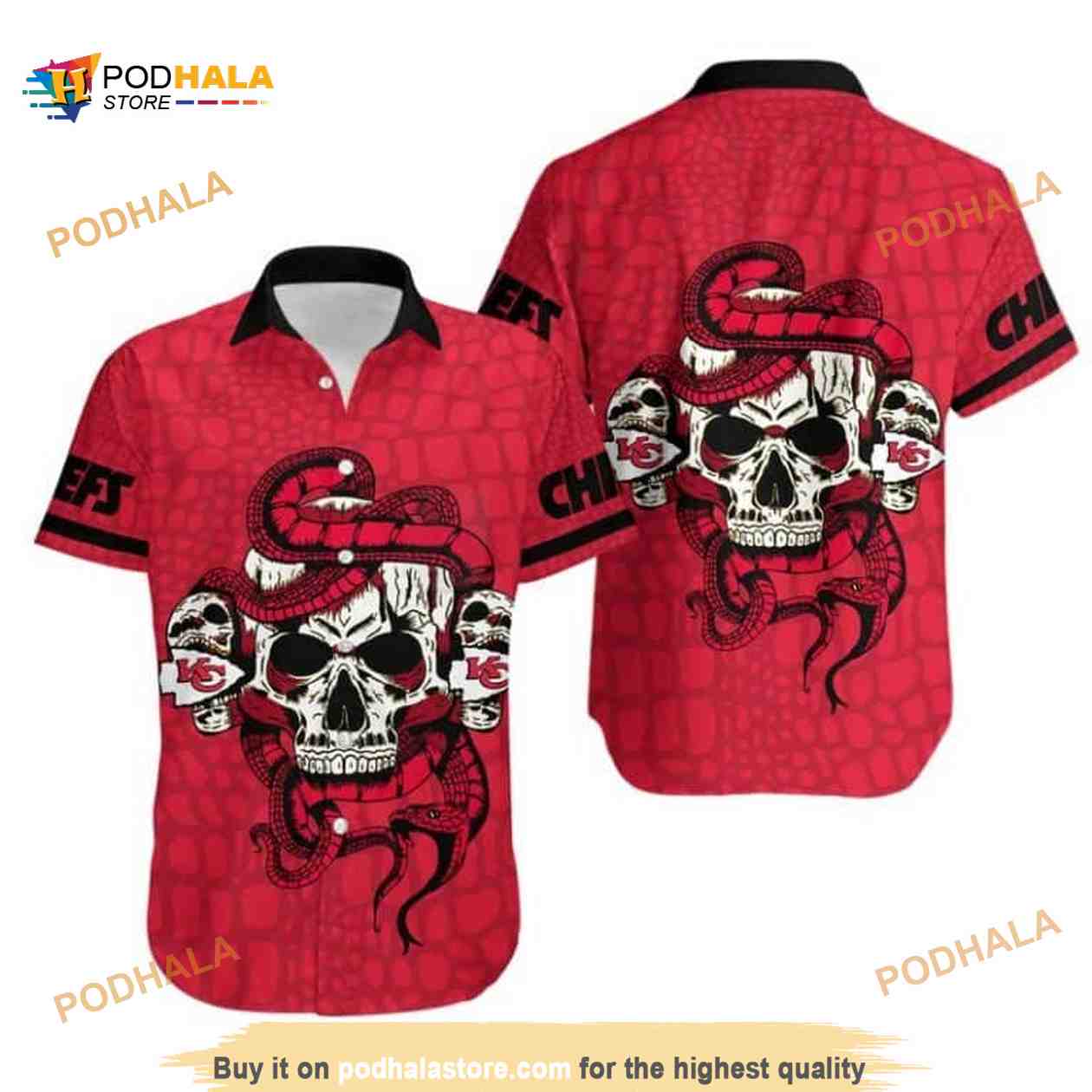 NFL Kansas City Chiefs Snake And Skull Hawaiian Shirt NFL Kansas City Chiefs Snake And Skull Hawaiian Shirt