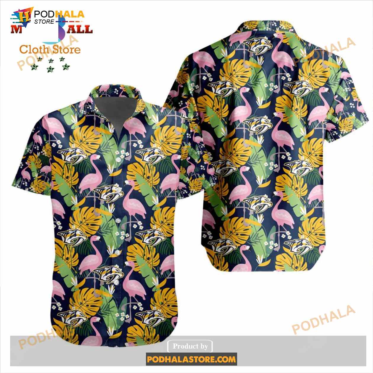 NHL Nashville Predators Crane Bird Special Design Button Funny Hawaiian Shirt NHL Nashville Predators Crane Bird Special Design Button Funny Hawaiian Shirt