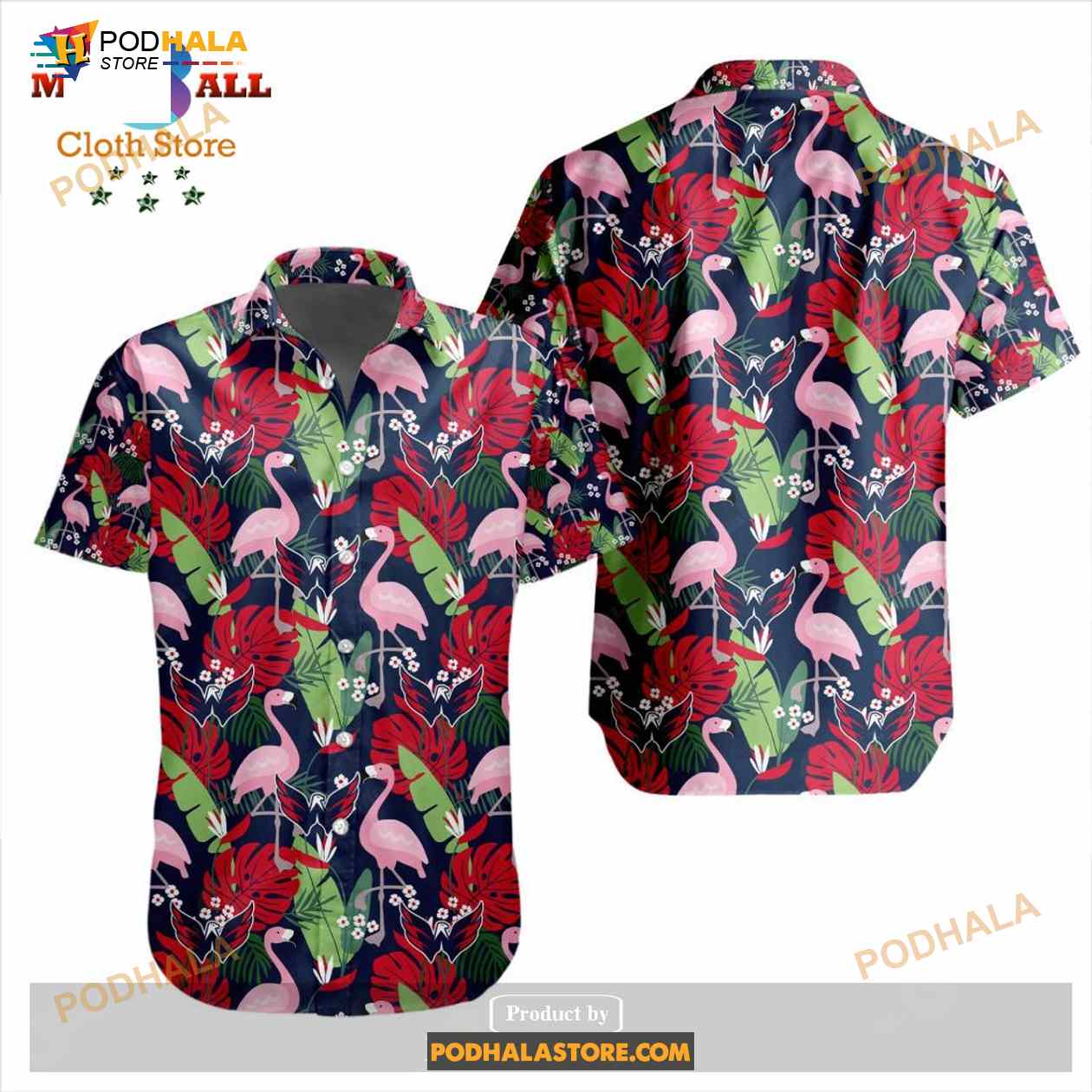 NHL Washington Capitals Crane Bird Special Design Button Funny Hawaiian Shirt NHL Washington Capitals Crane Bird Special Design Button Funny Hawaiian Shirt