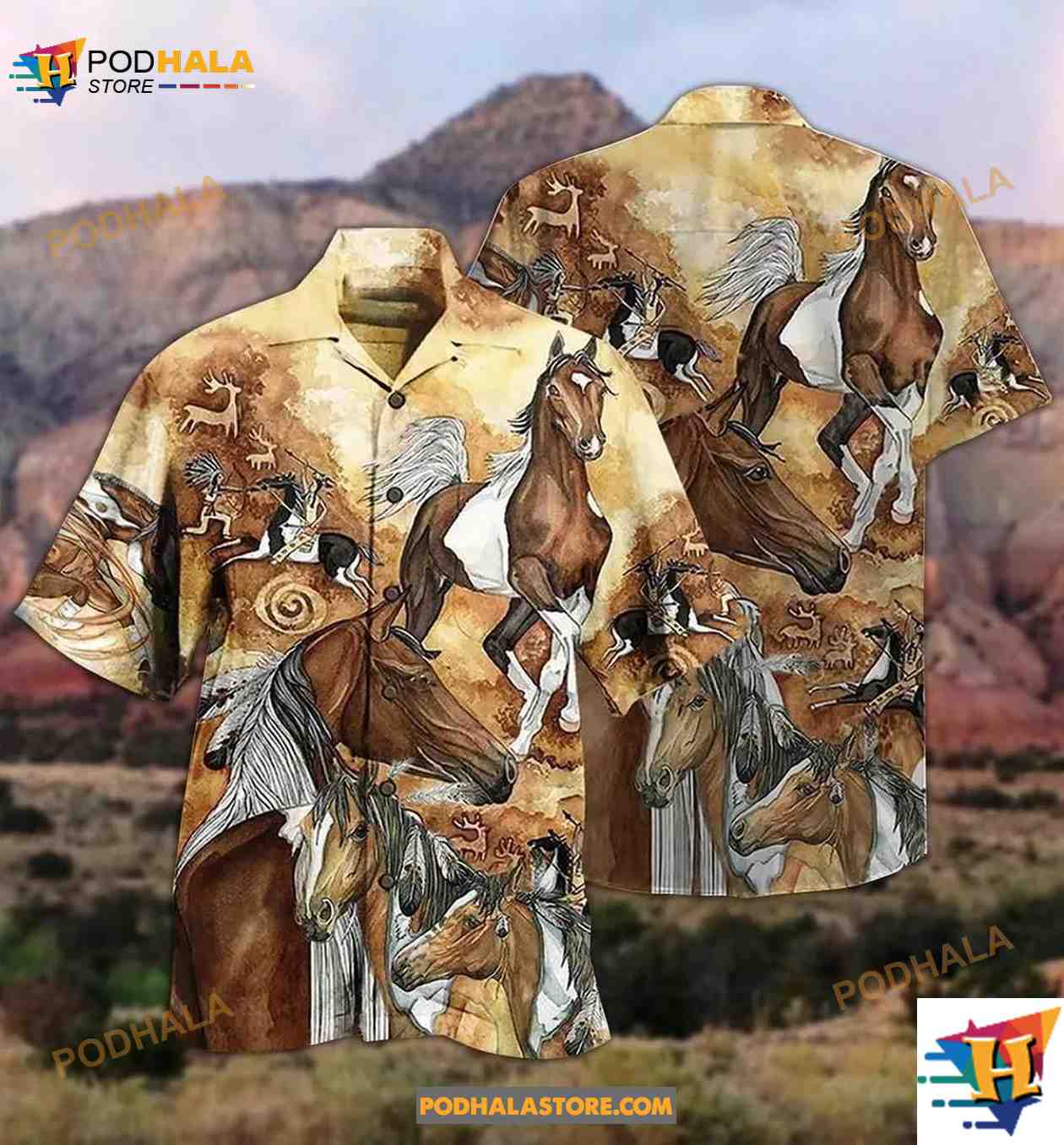 Native Horses Run Away Vintage Hawaiian Shirt Native Horses Run Away Vintage Hawaiian Shirt