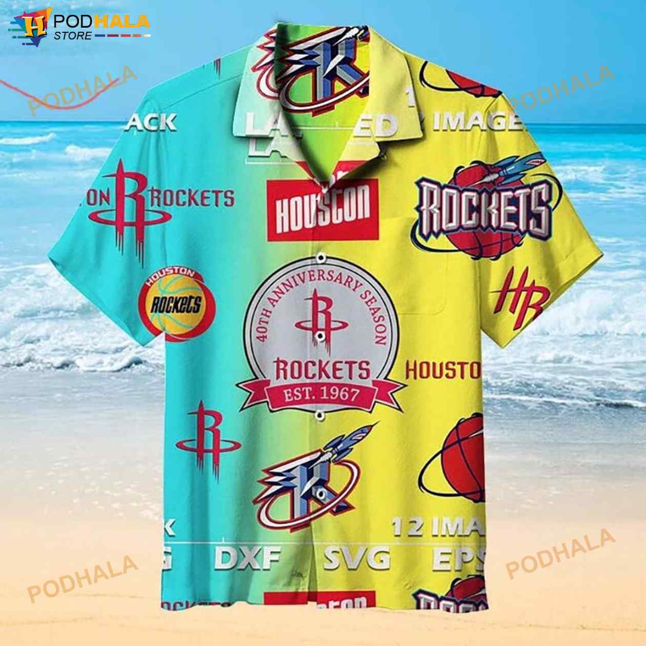 Nba 40th Anniversary Houston Rockets 3D Funny Hawaiian Shirt Nba 40th Anniversary Houston Rockets 3D Funny Hawaiian Shirt