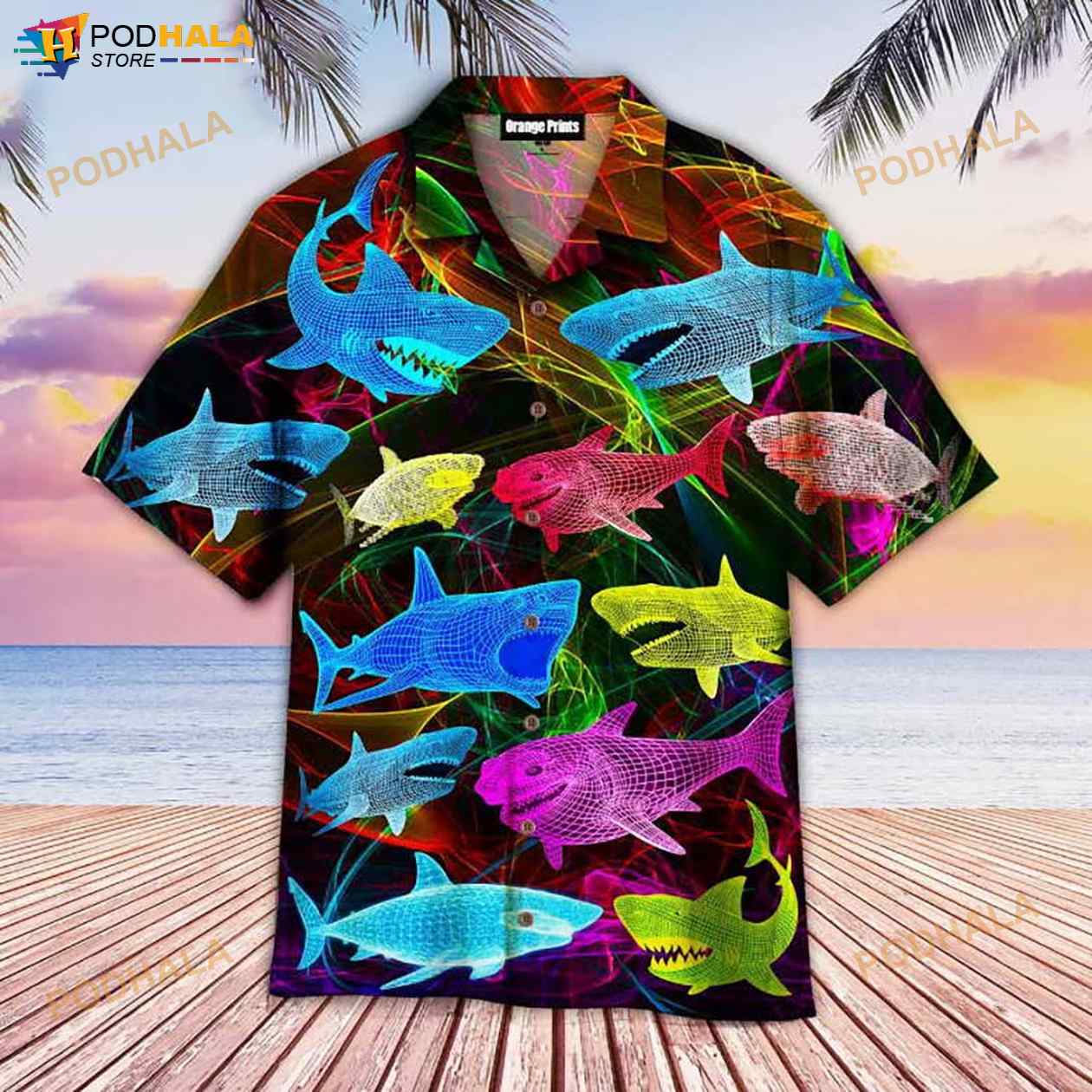 Neon Glowing Shark 3D Funny Hawaiian Shirt Neon Glowing Shark 3D Funny Hawaiian Shirt