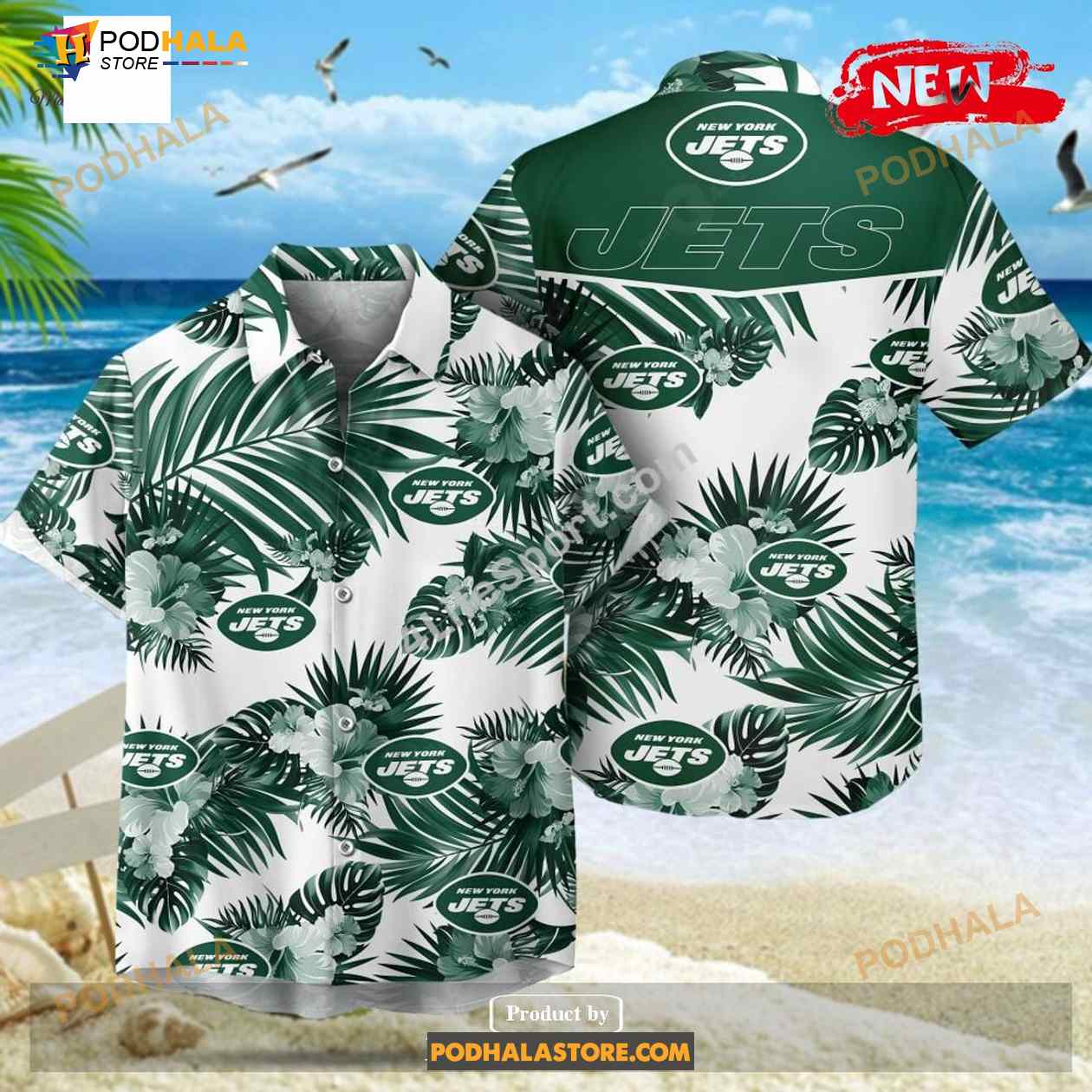 New York Jets NFL Palm Leaves Hot Summer Collection Funny 3D NFL Hawaiian Shirt New York Jets NFL Palm Leaves Hot Summer Collection Funny 3D NFL Hawaiian Shirt
