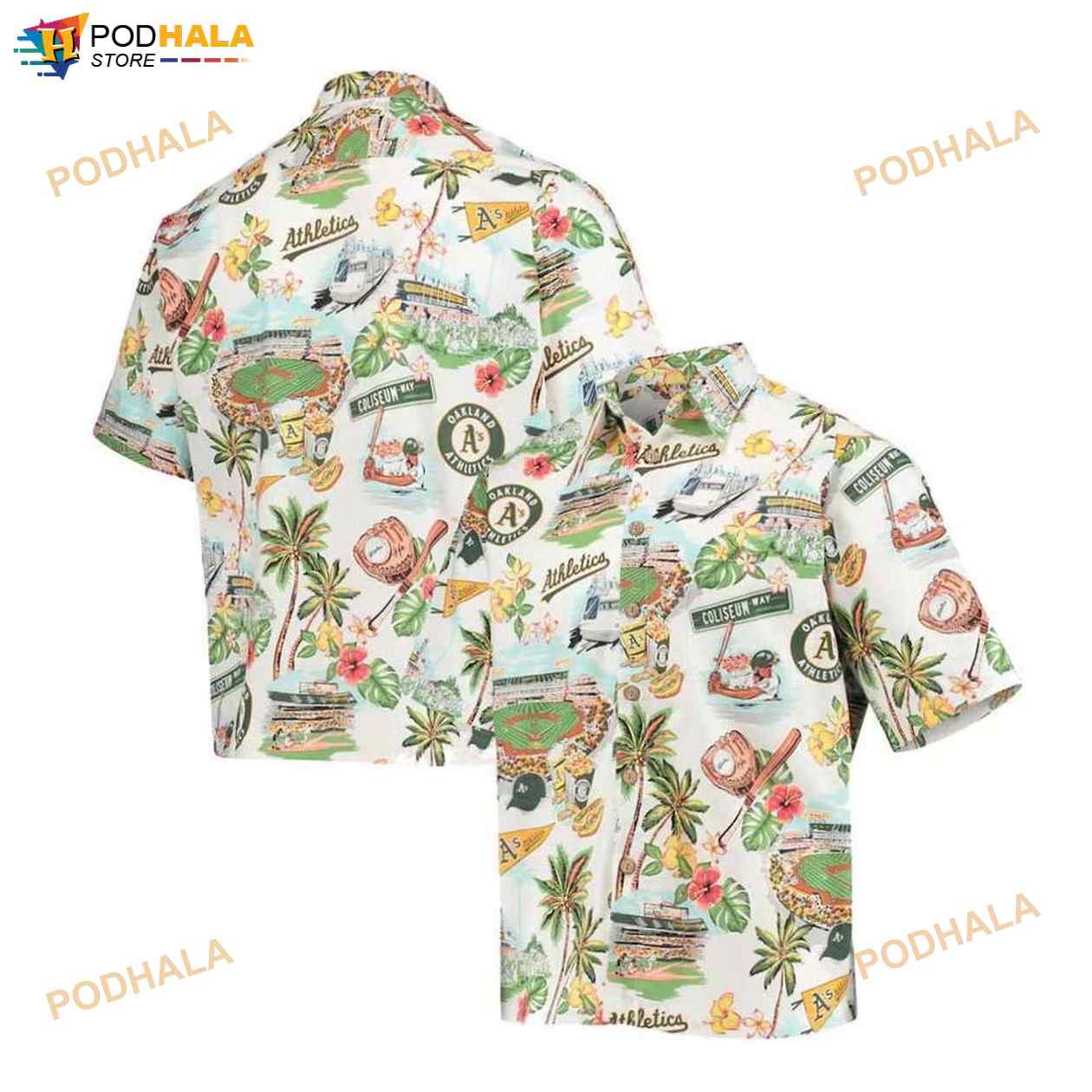 Oakland Athletics White Scenic 3D Funny Hawaiian Shirt Oakland Athletics White Scenic 3D Funny Hawaiian Shirt
