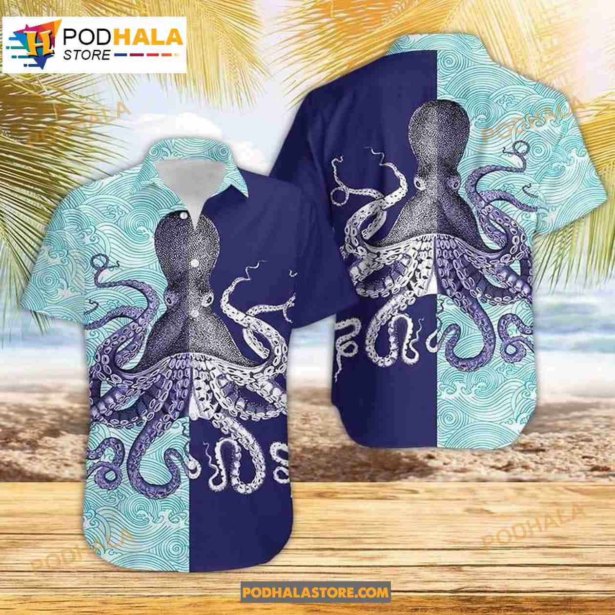 Octopus Beach Beach Shorts Hawaiian Shirt Octopus Beach Beach Shorts Hawaiian Shirt